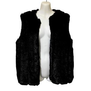 Dennis Basso Black Faux Fur Open Vest